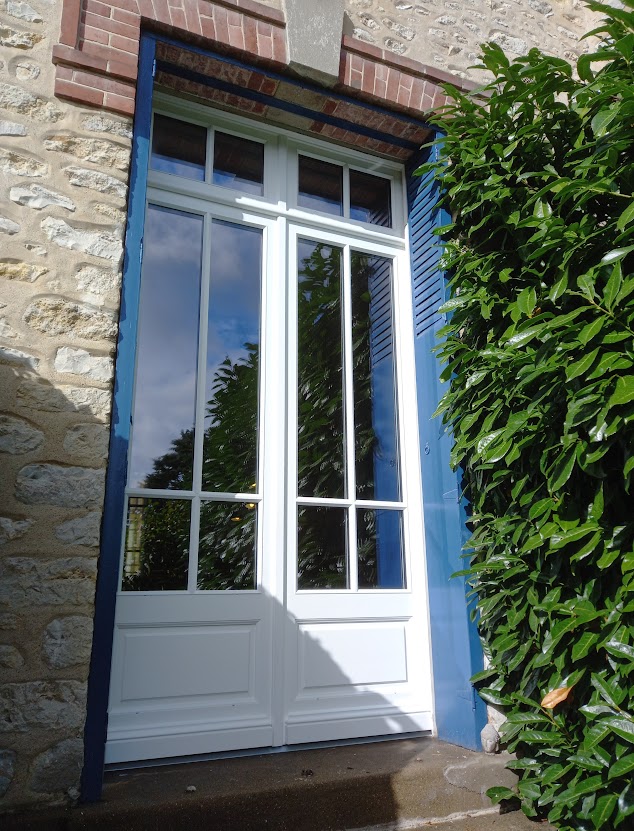 Porte Double Avec Imposte Et Petits Bois Colles Porte Bois Sur Mesure