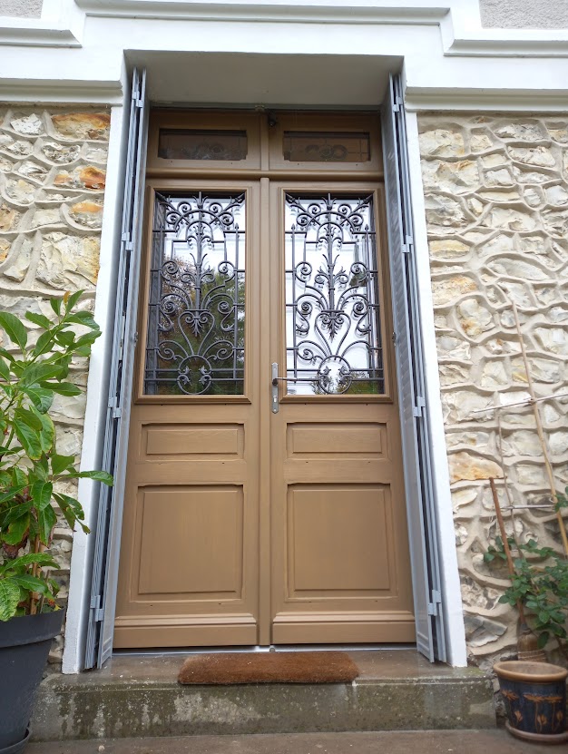 Imposte Avec Porte 2 Vantaux Recup Grilles Et Vitraux Bois Sur Mesure