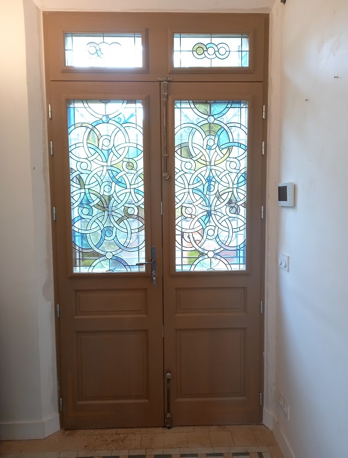 Imposte Et Porte 2 Vantaux Recup Grilles Et Vitraux Bois Sur Mesure